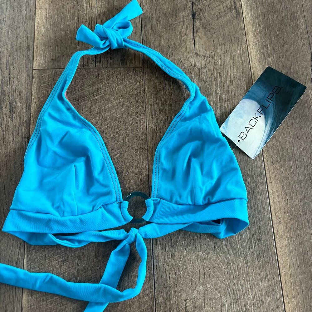 NWT Womens Swim Bathing Bikini Top Turquoise Medium M Backflips